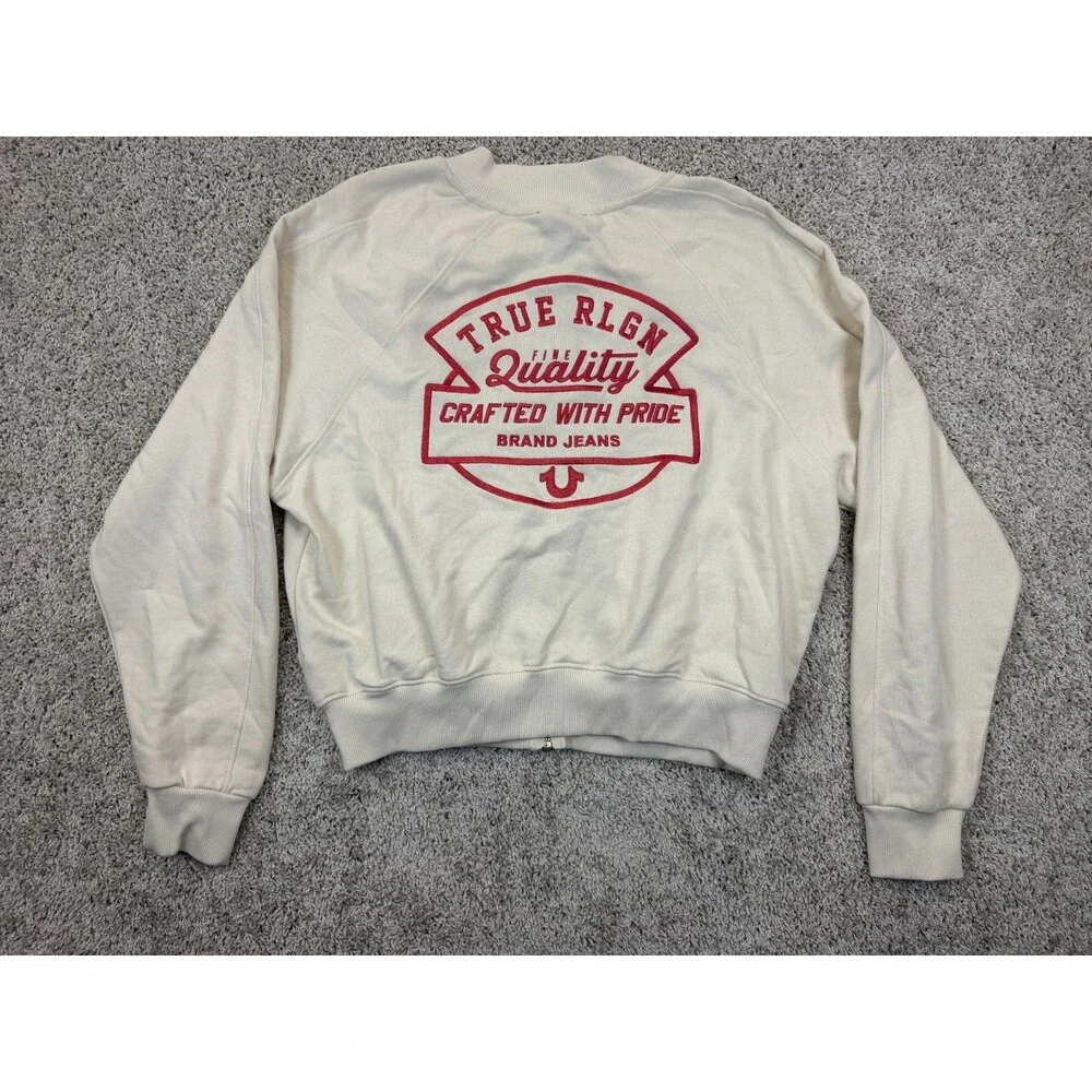 True Religion Branded Bomber Jacket Men's XL Winter White Embroidered NWT $179